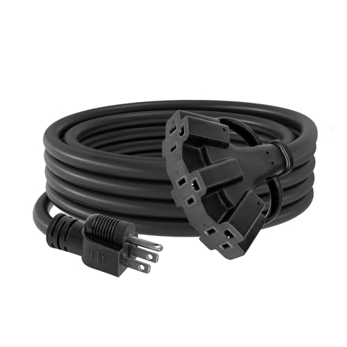 15FT 12/3 Outdoor Extension Cord with Multiple Outlets 12 Gauge 3 Outlet Heavy Duty Power Cord Splitter Flexible 3 Way Power Cable Waterproof 12AWG 15A 1875W SJTW,ETL Listed - color: Black Plug, size: 15FT