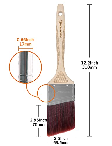 ROLLINGDOG 2.5" Angle Paint Brush Wooden Handle Stainless Steel Shell for Sharp Edge Lines Painting with Paints on Walls, Ceilings, Wood and Metal - color: 2.5" Angled Paint Brush