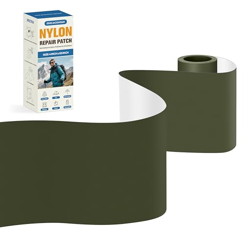 KING MOUNTAIN Self Adhesive Nylon Fabric Repair Tape, 4×63 Inches, Quick Down Jacket Repair Patch, Waterproof Outdoor Gear Patch Kit for Tent,Backpacks,Umbrella, Gloves, Sleeping Bag (Army Green) - color: Army Green, size: Nylon-4"W×63"L