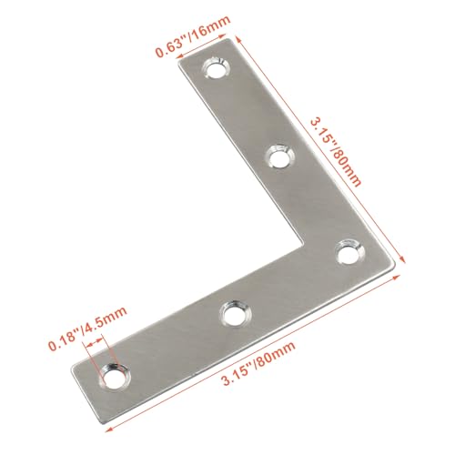 Bivethoi 10 Pack Repair Mending Bracket Plate, Stainless Steel Flat L Brackets, Flat Angle Corner Brace Bracket, Heavy Duty L Corner Brace Joining Plate with Screws(80 mm x 80 mm) - size: 80*80mm/3.15*3.15''(10 pcs)
