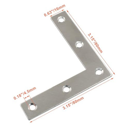 Bivethoi 10 Pack Repair Mending Bracket Plate, Stainless Steel Flat L Brackets, Flat Angle Corner Brace Bracket, Heavy Duty L Corner Brace Joining Plate with Screws(80 mm x 80 mm) - size: 80*80mm/3.15*3.15''(10 pcs)