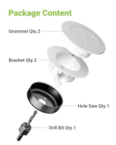 in Wall Cable Management Kit, Slim TV Wire Hider Kit for Wall Mounted TV, 2 Pcs Pass Through with Hole Saw for Network, HDMI, Speaker Cables, Coaxial, White