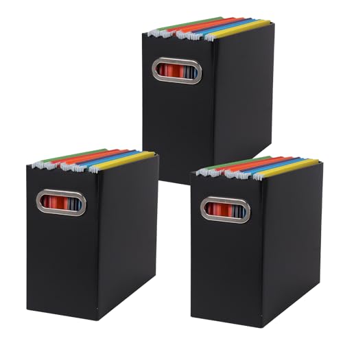 Collapsible File Organizer Box with Handle,12.20x5.11x9.84Inches, Filing Organizer for Home or Office, Small Portable File Box(3 Packs, Black) - color: Black, style: 3 Packs