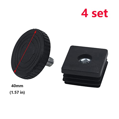Antrader Home Office Table Desk Adjustable Leveling Foot,Plastic Metal Square Tube Insert Kit, 30mm x 30mm Black, 4 Sets
