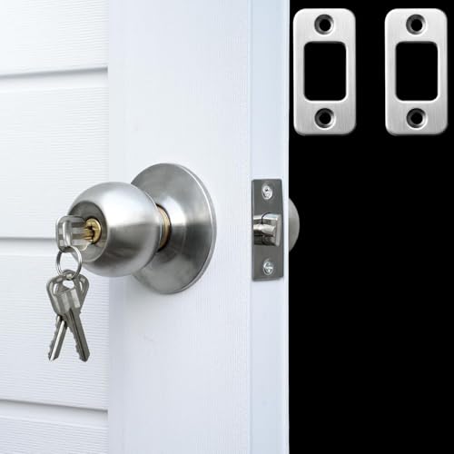 2 Sets Security Deadbolt Strike Plate Kit, 1" x 2-1/4" Door Strike Plate Shim & Spacer, Reinforced Stainless Steel Dead Bolt Strike Plates for Door Jamb Repair, Includes Long Screws (Brushed Nickel)