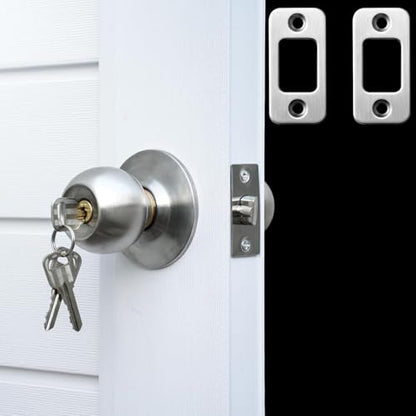 2 Sets Security Deadbolt Strike Plate Kit, 1" x 2-1/4" Door Strike Plate Shim & Spacer, Reinforced Stainless Steel Dead Bolt Strike Plates for Door Jamb Repair, Includes Long Screws (Brushed Nickel)