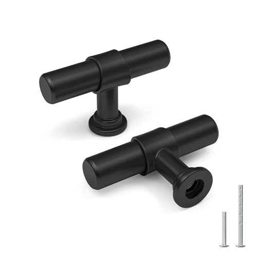 Goldenwarm 10 Pack Black Cabinet Knobs Black Kitchen Cabinet Knobs Kitchen Drawer Handles T Bar Dresser Handles Modern Pulls for Drawer, 2 Inch Overall Length - color: Black, size: Knobs