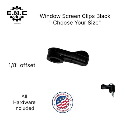 Window Screen Clips "Black” Plastic (Choose Your Size! /Size Run Flush up to 1-3/16” Offset) New or Replacement (10 Pack with All Needed Hardware Included) by E.H.C. (1/8" Offset) - size: 1/8" offset