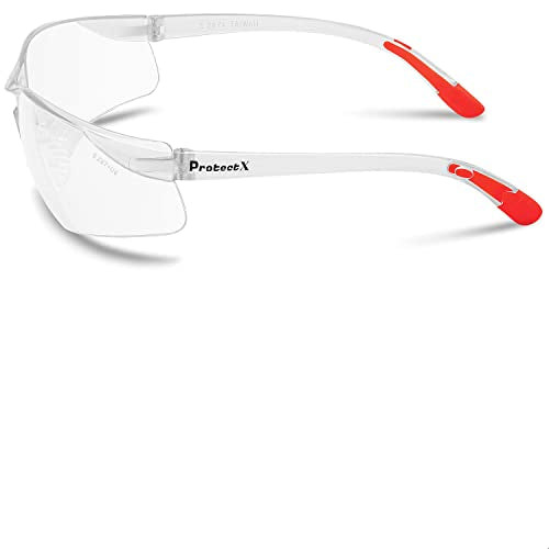 ProtectX Safety Glasses for Men & Women, Safety Sunglasses with Anti-Fog Scratch Resistant Lenses, Non-Slip Grips, ANSI Z87.1 - color: Olympus Red Tip Clear 3 Pk