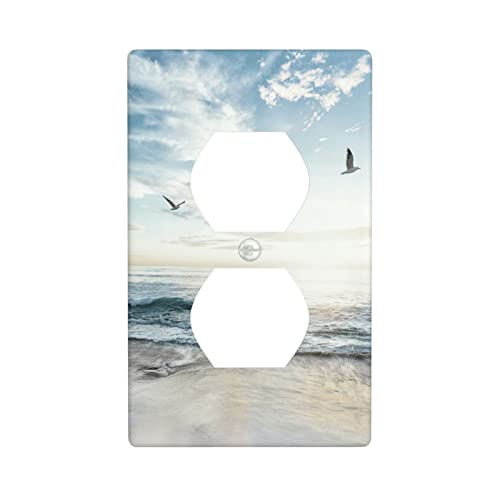 Beach Ocean Scenery Outlet Covers Wall Plate Decorative Single Duplex Receptacle Cover 1 Gang Electrical Switch Plate Accessories, 4.50 x 2.76 Inch - color: 1 Duplex Wall Plate
