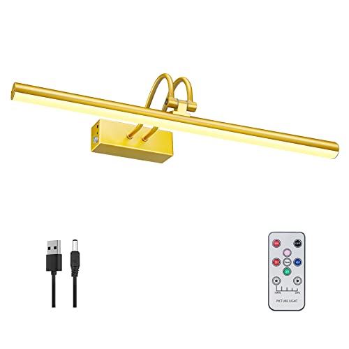 Picture Light, Cordless Picture Lights for Wall with Timer and Dimmable, 16 Inch Metal Battery Operated Wall Lights with 5000mAh Battery for Display Gallery Painting Art Frame Portrait - Gold - color: Sparkly Gold, size: 16"