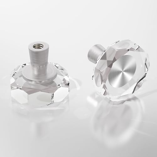 Glass Crystal Clear Brushed Nickel Handle 8 Pack Drawer Dresser Kitchen Cabinet Knobs， Cabinets Pulls Knob, Solid Base Cupboard Closet Drawers Hardware Handles, Bathroom Bedroom Pull Satin Brass Knobs - color: Nickel-8 pack, size: Octagon