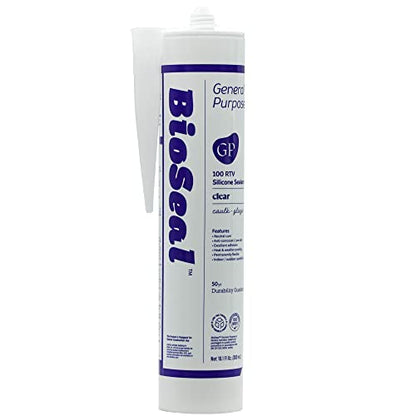 Clear BioSeal Waterproof Caulk & Sealant 100% RTV Silicone Sealant, 10oz Cartridge, Low Odor & Won't Yellow Silicone Clear, (Pack of 10)