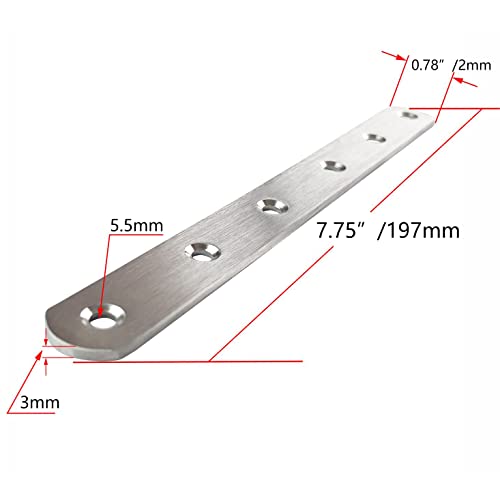 4 Pcs 200x20x3mm Flat Corner Brace Plates Mending Plate Joining Connector Repair Bracket 304 Stainless Steel for Furniture Repair with 24 Screws - size: 200mm(8")