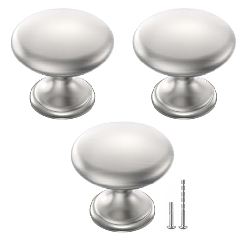 POZEAN Cabinet Knobs Brushed Nickel 3 Pack Cabinet Handles Drawer Knobs Solid Knobs Silver with Screws for Dresser Drawer Cabinet Cupboard - Modern Kitchen, Bedroom and Bathroom Hardware - color: Silver, size: 3 Pack