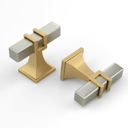 Haliwu 6 Pack 2 Inch Brushed Nickel and Gold Cabinet Knobs Brushed Nickel T-bar Knobs Single Hole Hardware for Dresser and Drawer Kitchen Cupboard - color: Brushed Nickel and Matte Gold, size: 51mm(2 inch)