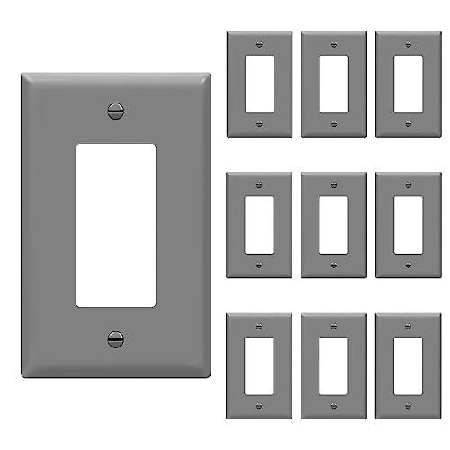 ENERLITES Decorator Light Switch or Receptacle Outlet Wall Plate, Gloss Finish, Mid-Size 1-Gang 4.88" x 3.11", Unbreakable Polycarbonate Thermoplastic, UL Listed, 8831M-GY-10PCS, Gray, 10 pack - color: Gray, size: Mid Size