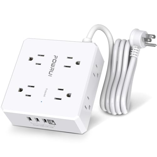 Surge Protector Power Strip - 6 Ft Flat Plug Extension Cord with 8 Widely Outlets and 4 USB Ports(1 USB C), 3 Side Outlet Extender for Home Office, White, ETL Listed - color: White, size: 6 Ft