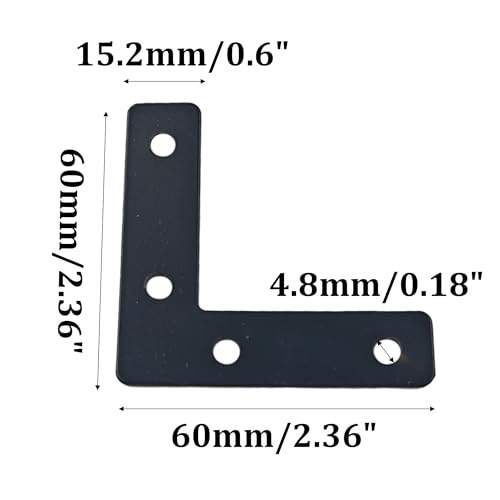 20PCS (60x60mm) Flat L Brackets Corner Braces, Heavy Duty Steel Right Angle Support Plates for Furniture, Shelves, Photo Frames, Cabinet Repair (Black) - size: 2.36" x 2.36", style: Black