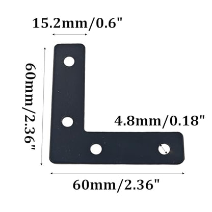 20PCS (60x60mm) Flat L Brackets Corner Braces, Heavy Duty Steel Right Angle Support Plates for Furniture, Shelves, Photo Frames, Cabinet Repair (Black) - size: 2.36" x 2.36", style: Black