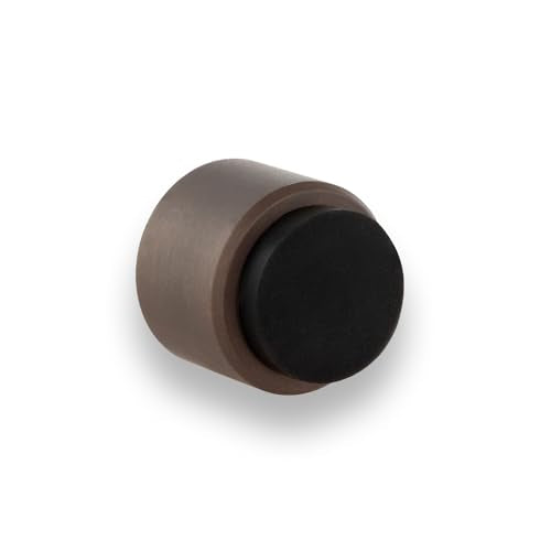 EVI Door Stoppers | Brass Door Handle Stopper - Adhesive and Screw Installation - Protector Rubber - 1.1x1.1In Rustic Finish Doorstop - color: Rustic Brass - Black Rubber