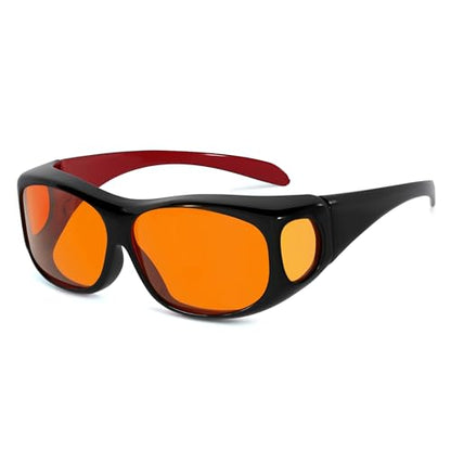 Eyekepper 100% Blue Light Reduction,Huge Fitover Anti-Blue Blocking Computer Eyeglasses with Extra Amber Lenses, Black Red - color: 1806-black Red-100% Blue Light Blocking
