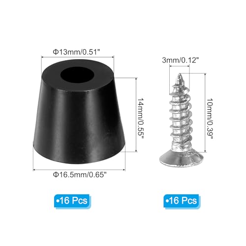 Cutting Board Feet, 16 Pack Round Rubber Feet Bumpers Non Slip Bumper Pads with Stainless Steel Screws for Furniture Chairs Desks Electronics (0.16" Wx0.55 H) - size: 0.16"Wx0.55"H