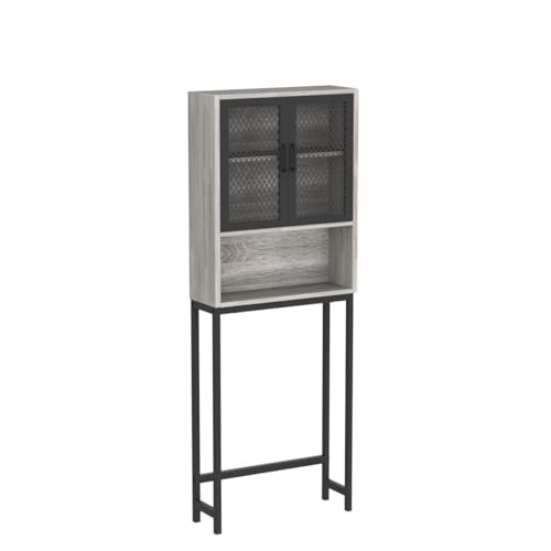 Launica Bathroom Space Saver, Over The Toilet Storage Cabinet, Metal and Wood Industrial Organizer Stand Above Toilet, Freestanding Rack Behind Toilet with Shelf, Light Grey Oak - color: Light Grey Oak