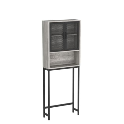 Launica Bathroom Space Saver, Over The Toilet Storage Cabinet, Metal and Wood Industrial Organizer Stand Above Toilet, Freestanding Rack Behind Toilet with Shelf, Light Grey Oak - color: Light Grey Oak