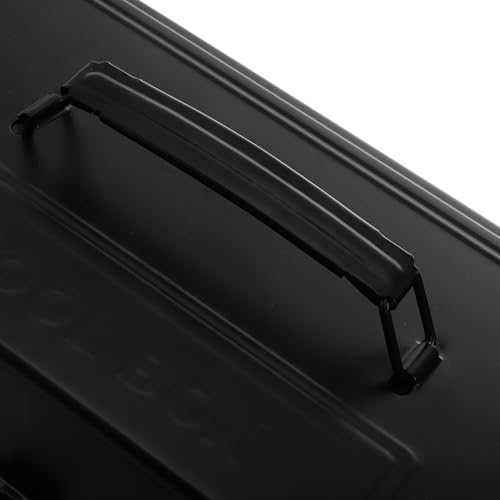 Tosnail Metal Tool Box, 14" Portable Empty Toolbox with Handle, Latch Closure and Removable Divided Storage Tray, Heavy Duty Craftsman Tools Organizer, Black