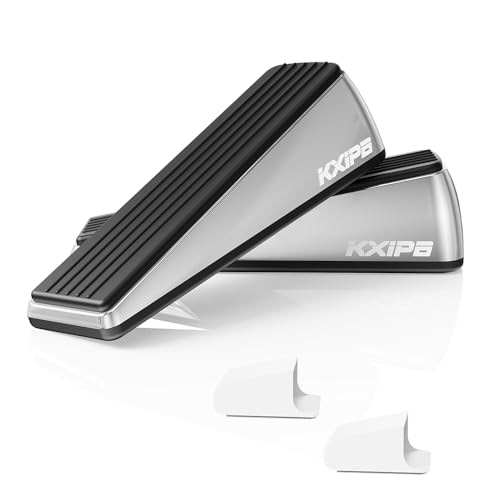 2 Pack Rubber Door Stopper Wedge - Heavy Duty Door Stoppers Stop Wedge Made of Premium Quality Brushed Stainless Steel, Wall Protector for Home & School with Self Adhesive Holder Matt Chrome - color: Silver, size: Small