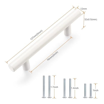 Probrico 5 Pack Hole Centers (76mm) 3inch White Kitchen Cabinet Handles Stainless Steel White Cabinet Pulls Euro Style Pull Handle for Cabinets and Drawers Total Length 5inch - color: White, size: Hole Centers: 3"