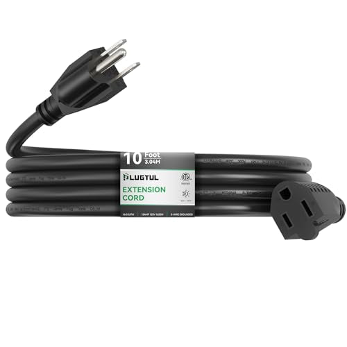 PLUGTUL 10 FT Outdoor Extension Cord Waterproof 16/3 Black Heavy Duty 3 Prong Extension Cord, 13A 1625W SJTW, ETL Listed, Great for Garden and Home - size: 10FT