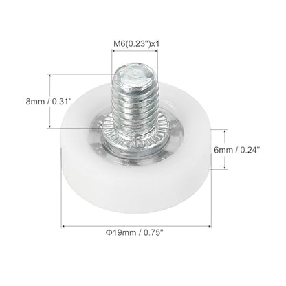 PATIKIL 19mm Drawer Rollers, 6 Pack Plastic Drawer Pulley Replacement Wheels Bearing Small Pulley with Nuts - size: 19mm