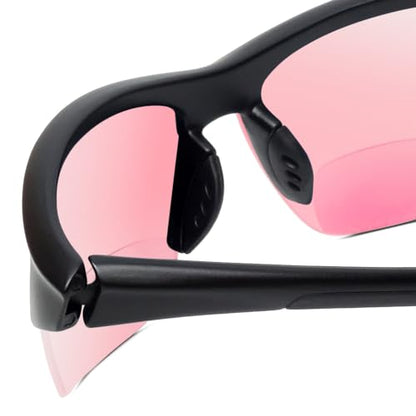 Wraparound Safety Glasses with Integrated Readers – Anti Fog UV Protection Lenses | Protective Wraparound Eyewear - color: Gloss Black Fl41 Pink