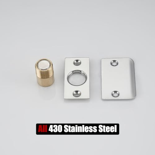 JQK Closet Magnetic Door Ball Catch Hardware, 430 Stainless Steel Catch Adjustable with Strike Plate, Polished Steel Finish 8 Pack, HBC120-BN-P8 - color: Chrome, size: Magnetic 8 Pack
