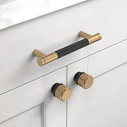 Asidrama 30 Pack Matte Black and Champagne Bronze Kitchen Knurled Cabinet Knobs Dresser Knob Drawer Knobs Cabinet Hardware Zinc Knob for Dresser Drawers - color: Black-Champagne Bronze, style: 30 Pack