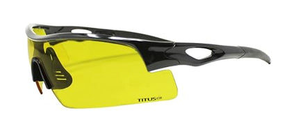 TITUS G20 All Sport Safety Glasses Shooting Eyewear Motorcycle Protection ANSI Z87+ Compliant - color: Black Frame - Yellow Lens - With Fitted Hard Case