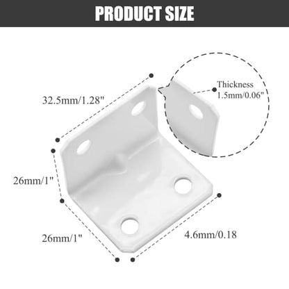 Biaungdo 12 Pcs White Metal Corner Brace, 26 x 26 x 32mm L Shape Shelf Bracket, 90 Degree Right Angle L Brackets Support with Screws for Wood, Shelves, Cabinet, Furniture, 4 Holes
