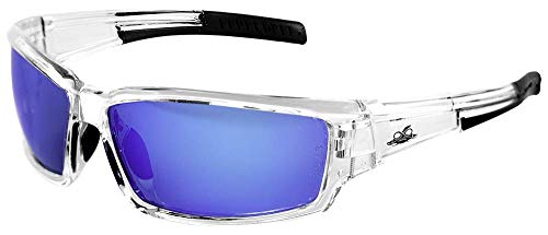 Bullhead Safety Eyewear Maki Glasses - Anti-Fog, Lightweight, Impact/Scratch Resistant, UV Blocking Sunglasses for Hunting/Shooting, Outdoor Sports, Construction, Ice Blue Mirror/Crystal Clear - color: Blue Mirror Lens, Crystal Clear Frame, style: Anti-fo