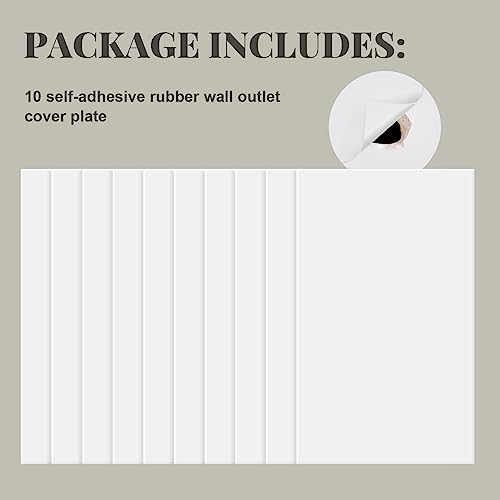 Frienda 10 Pcs Self Adhesive Rubber Wall Outlet Cover Plate Standard 5x3 Inch Screwless Blank Wall Plate Safe Decorative Patch Hole Cover for Drywall, Electrical Switch, White
