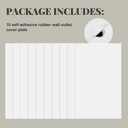 Frienda 10 Pcs Self Adhesive Rubber Wall Outlet Cover Plate Standard 5x3 Inch Screwless Blank Wall Plate Safe Decorative Patch Hole Cover for Drywall, Electrical Switch, White
