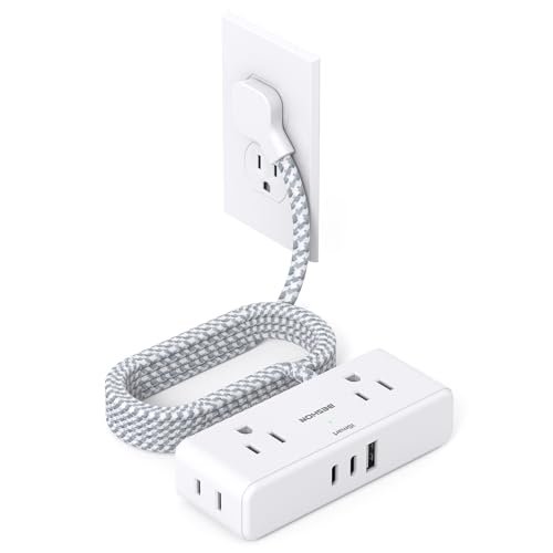 Extension Cord 10 ft, BESHON Flat Plug Power Strip, 4 Widely Outlets with 3 USB Ports (2 USB C), Extension Cord with Multiple Outlets for Home, Office, Dorm Room Essentials - color: White, size: 10ft