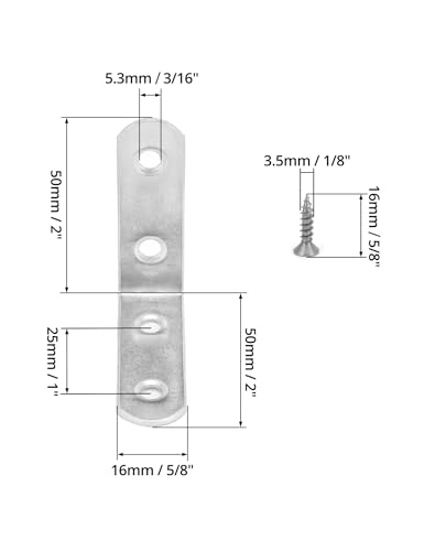 QWORK Stainless Steel L Brackets for Wood, 40Pcs 16x50mm Corner Brace with Screws, 90 Degree L Shaped Brackets for Furniture Fixation