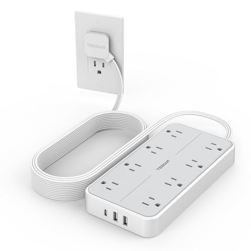 TESSAN Power Strip Surge Protector, 15FT Flat Plug Extension Cord with 8 Outlets 3 USB Charger(1 USB C), 1080 Joules Protection, Wall Mountable Charging Station for Home Office Dorm, Gray - color: Gray, size: 15FT-1080J surge protection