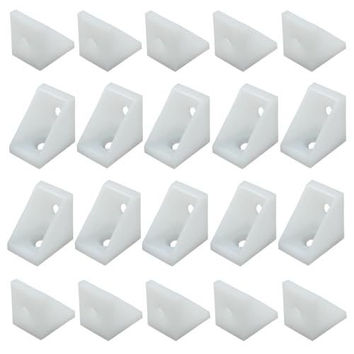20 Pcs 0.79" White Plastic Right Angle Bracket L Brackets, 90 Degree Corner Brace Corner Support for Wood Shelf Chair Cabinet Box（0.79x0.59x0.79In） - style: No Screws(0.79"*0.59"*0.79")