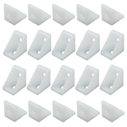 20 Pcs 0.7" White Plastic Right Angle Bracket L Brackets, 90 Degree Corner Brace Corner Support for Wood Shelf Chair Cabinet Box - style: No Screws