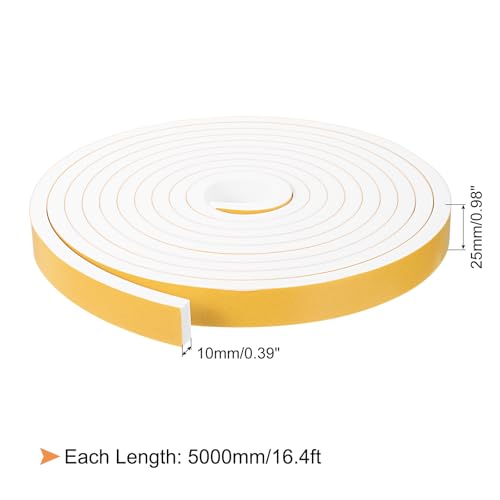 uxcell 1 Roll Foam Weather Stripping, 1" Wide X 3/8" Thick X 16.4 Ft Door Seal Strip Adhesive Foam Tape White Insulation Strip for Door Window - size: 1"x 3/8"x 16.4 Ft
