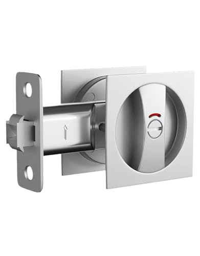 Lethato Pocket Door Hardware Silvery, Pocket Door Lock with Indicators, Pocket Door Latch, Brushed Nickel Contemporary Pocket Door with Privacy Lock(1 Pack, Square) - color: (Indicators)Brushed Nickel, size: 1 Pack