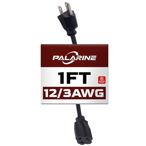 1ft Black Extension Cord Waterproof, UL Listed, 12/3 SJTW Heavy Duty 3 Prong, 12 Gauge 15A Power Cord Ideal for Lights, Appliances, and Lawn - color: Black, size: 1 FT, style: 12/3